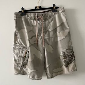 Billabong grey brown multicolour board shorts swim bathing suit sz 36 pocket